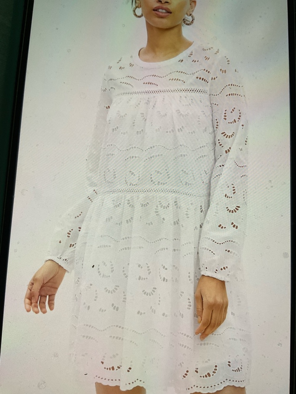 LOFT White Eyelet Long-Sleeve Mini Dress